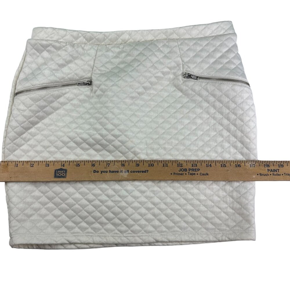 Potters Pot Mini Skirt Size M White Silver Zippers Quilted Elastic Waist Bodycon - Picture 8 of 8